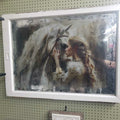 VINTAGE WINDOW ART - LADY W/HORSE