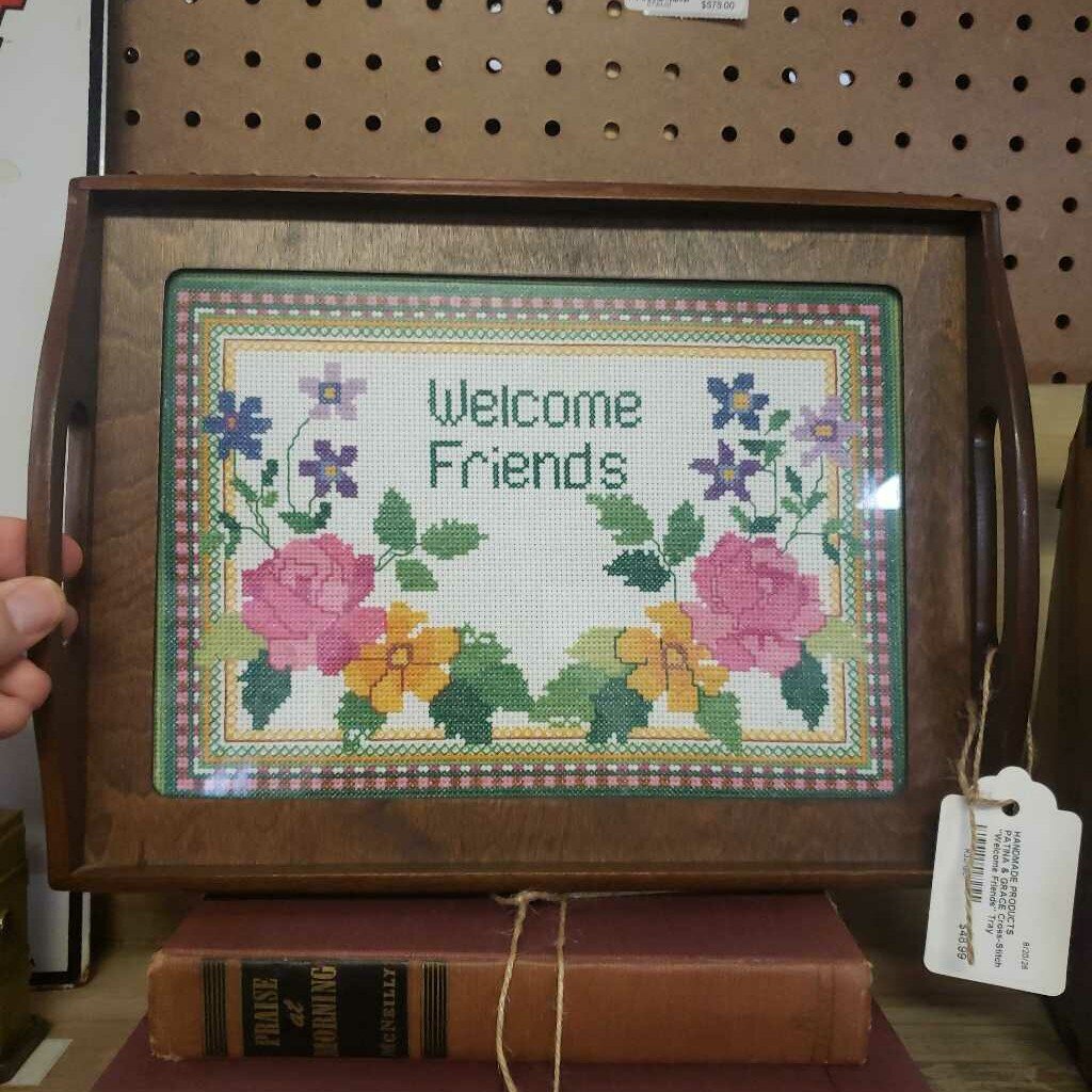 Cross-Stitch "Welcome Friends" Tray